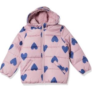 Carter’s Girls’ Winter Coat Puffer Jacket with Sherpa Lined Hood(Blue Hearts)