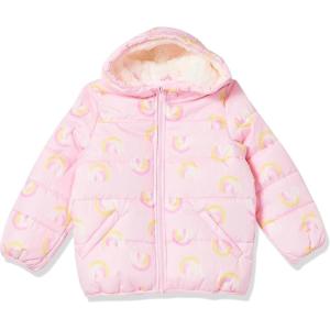 Carter’s Girls’ Winter Coat Puffer Jacket with Sherpa Lined Hood(Pink Rainbows)
