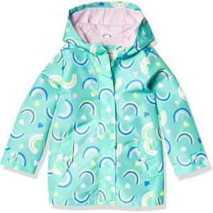 Carter’s Toddler & Little Girls’ Midweight Fleece Lined Hooded Raincoat Rain Jacket(Aqua Rainbow)