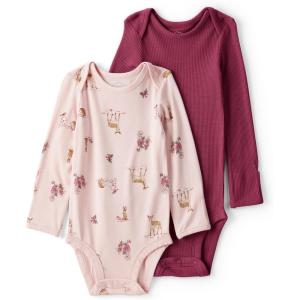 Carter’s baby-girls Purelysoft 2-pack Long Sleeve Bodysuit(Burgundy Deer Print)