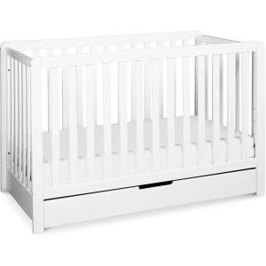 Carter’s by DaVinci Colby 4-in-1 Convertible Crib with Trundle Drawer in White, Greenguard Gold Certified, Undercrib Storage(White)