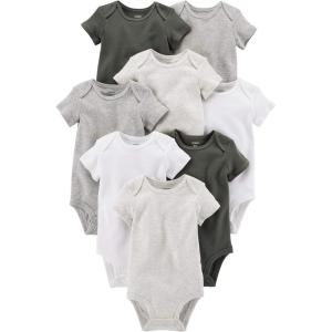 Carter’s unisex-baby 8-pack Short Sleeve Bodysuits(White/Grey)