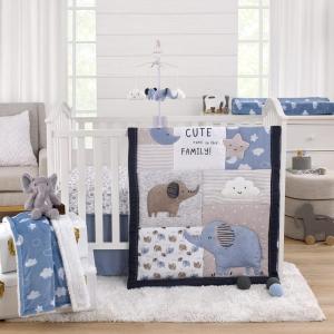 NoJo Carter’s Blue Elephant – Chambray, Navy, Gray and White Elephant, Moon, Clouds and Stars 3 Piece Nursery Crib Bedding Set – Comforter, Fitted Crib Sheet and Crib Skirt