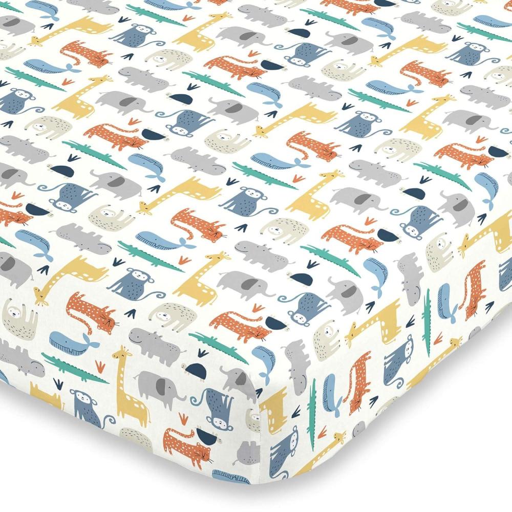 imageCarters Colorful Modern Safari Animals Super Soft Mini Crib Fitted Sheet Orange Green Blue GreyOrange  Green  Blue  Grey