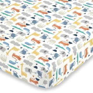 Carter’s Colorful Modern Safari Animals Super Soft Mini Crib Fitted Sheet, Orange, Green, Blue, Grey(Orange  Green  Blue  Grey)