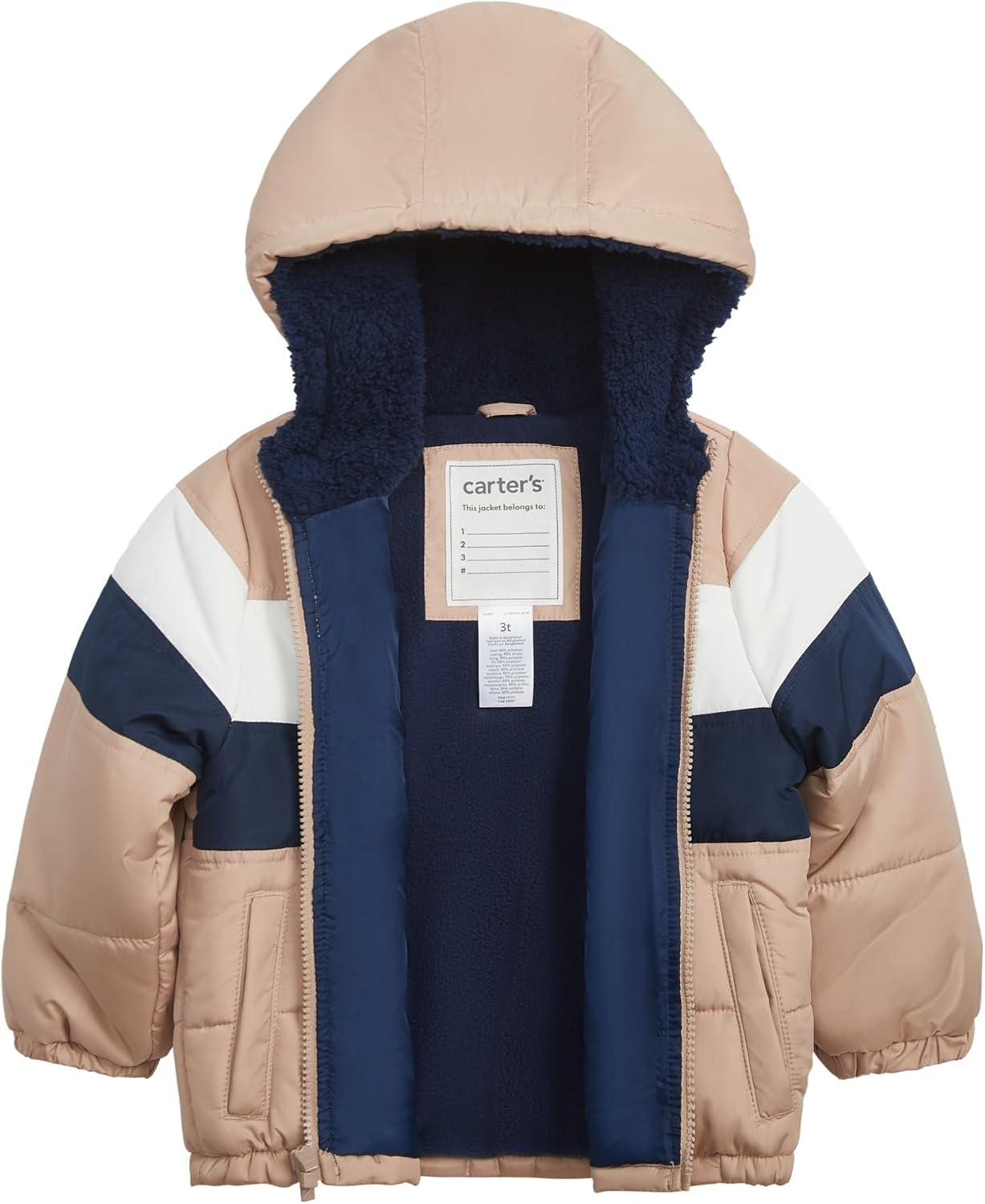 imageCarters boys Sherpalined Heavyweight Hooded Puffer JacketKhaki