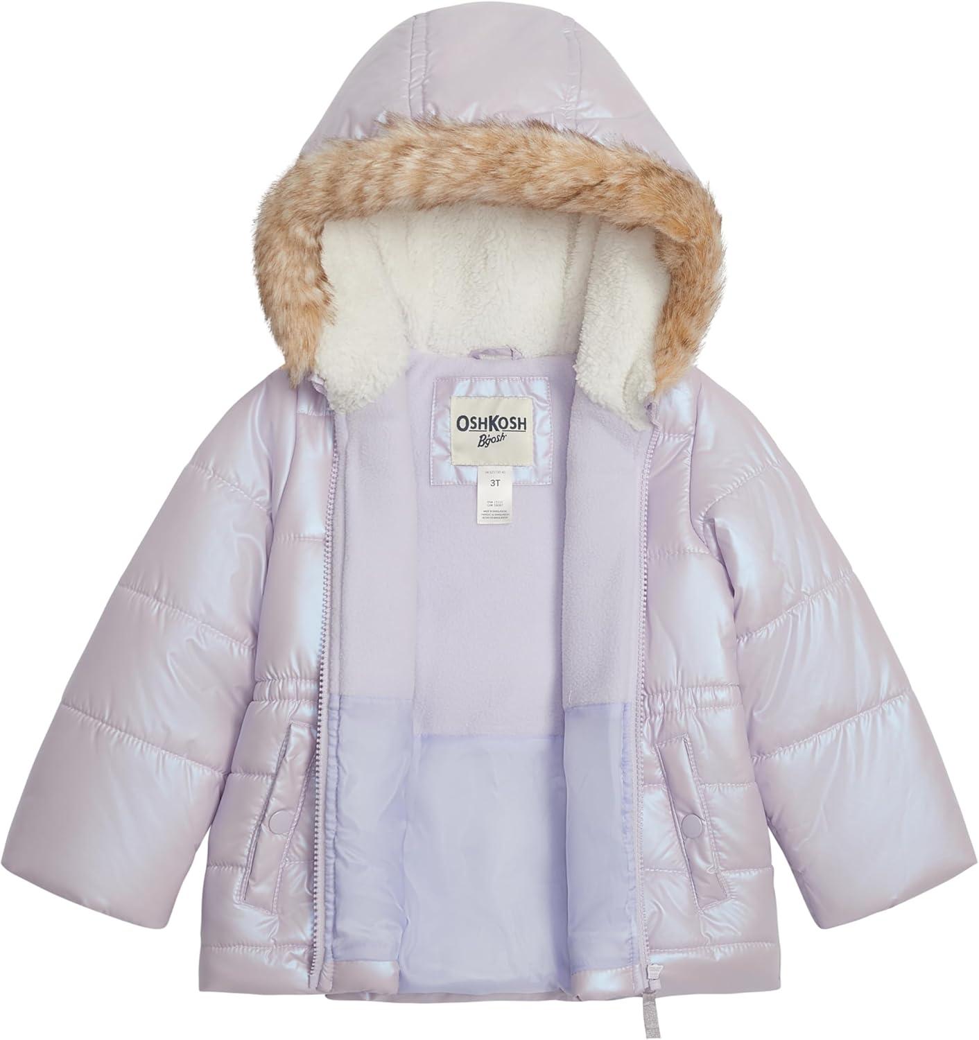 imageOSHKOSH BGOSH babygirls Warm Winter Parka Coat With Faux Fur Sherpalined HoodLilac