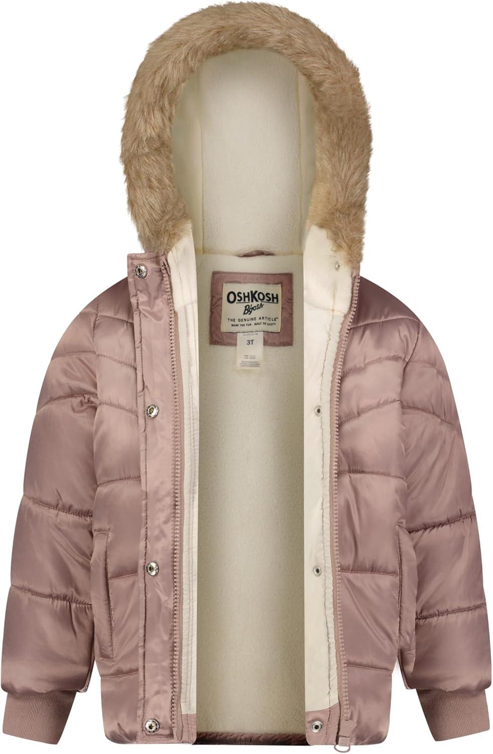 imageOSHKOSH BGOSH babygirls Warm and Cozy Heavyweight Hooded Puffer JacketMauve