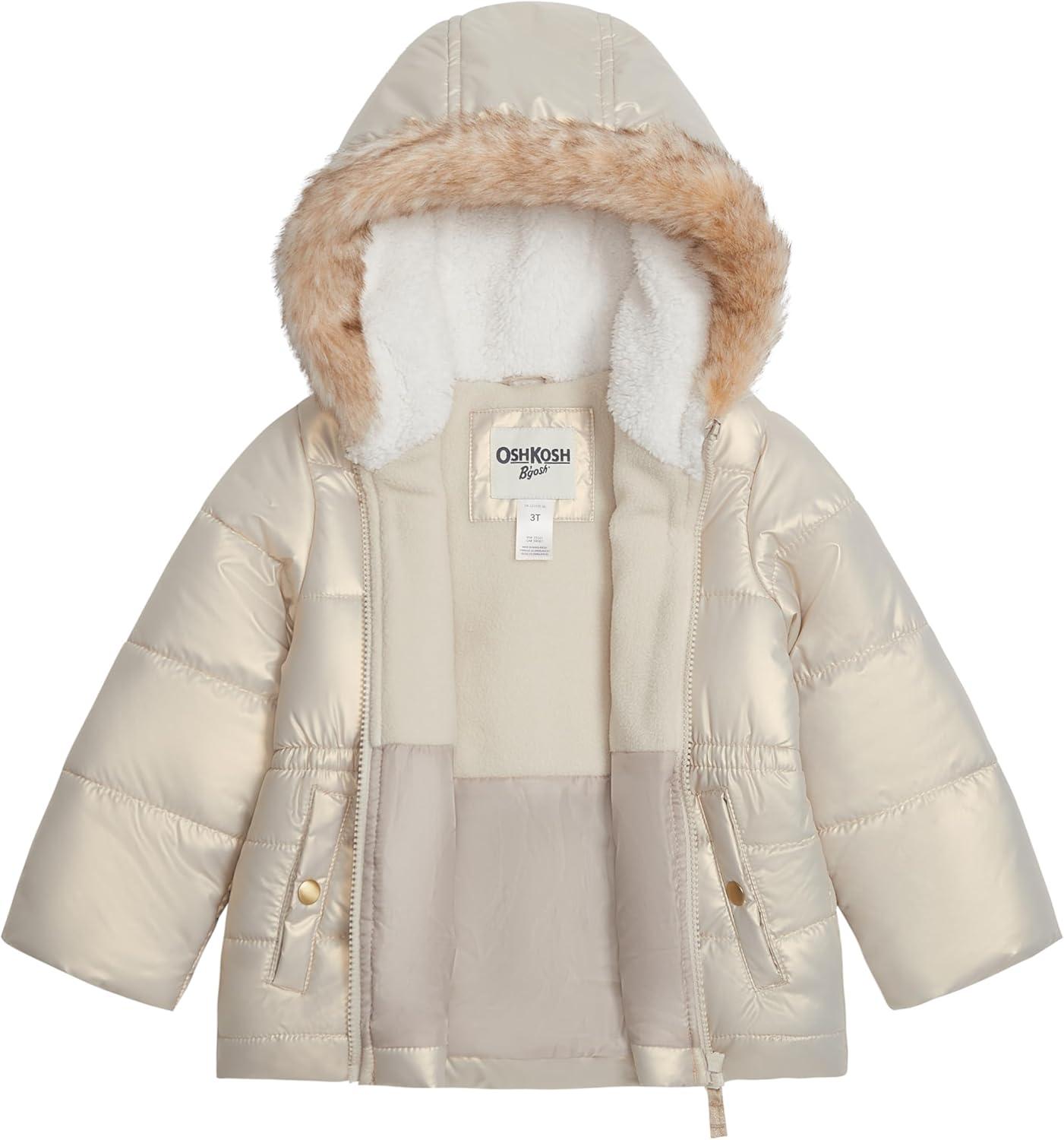 imageOSHKOSH BGOSH girls Warm Winter Parka Coat With Faux Fur Sherpalined HoodKhaki