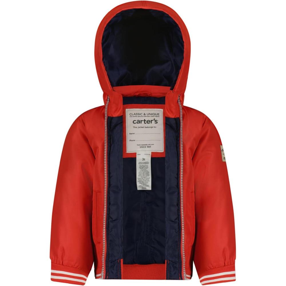 imageCarters Boys Midweight FleeceLined WaterResistant Hooded JacketBaseball Red