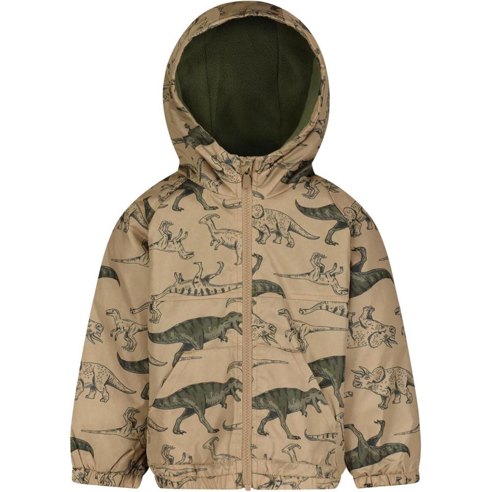 imageCarters Boys Midweight WaterResistant FleeceLined Snug JacketKhaki Dinosaur