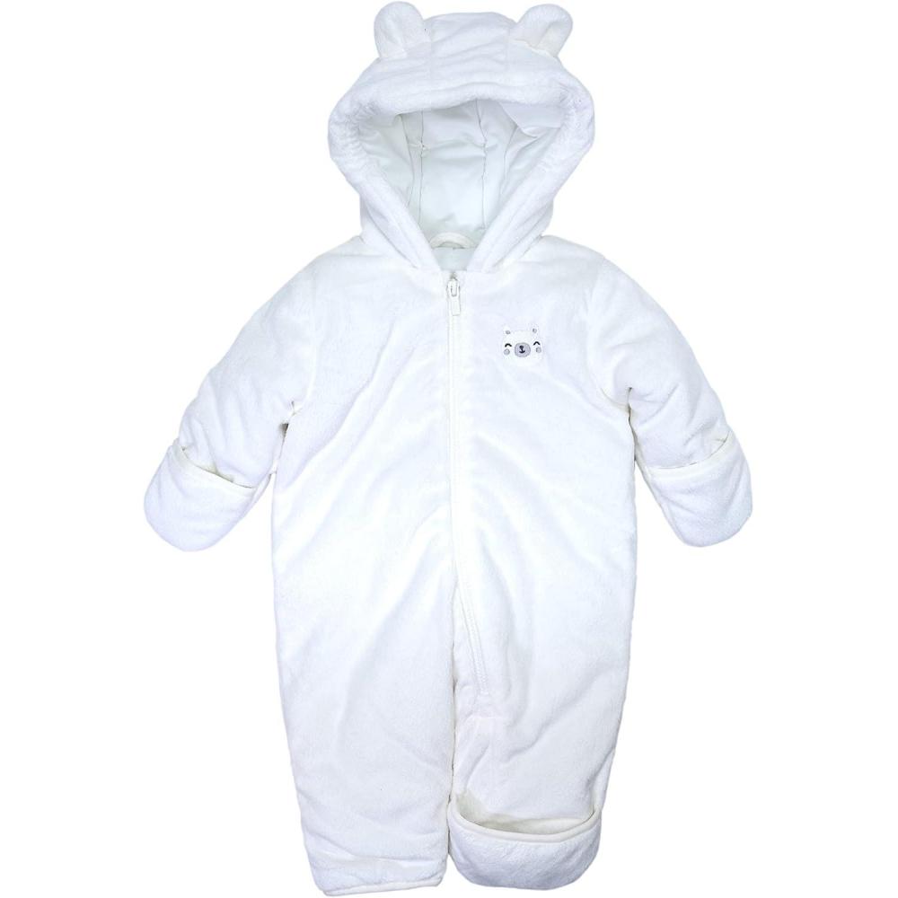 imageCarters babyboys Pram Style Water Resistant One Piece Winter Snowsuit With EarsNew Ivory Bear Footed
