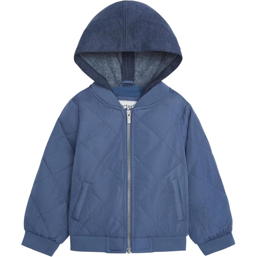 imageCarters boys Midweight Quilted Bomber Jacket With Sweatshirtstyle HoodBlue