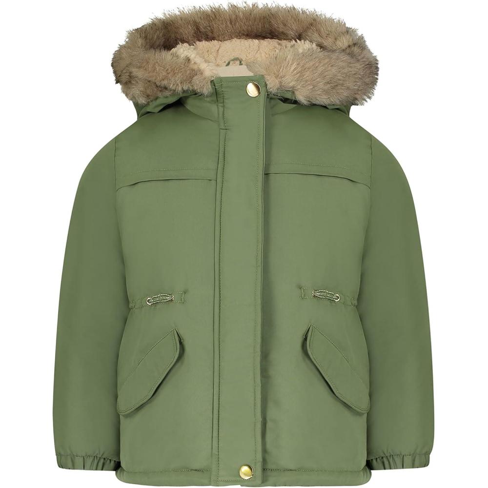 imageOshKosh Bgosh Girls Heavyweight Faux Fur Hooded Parka Warm Winter CoatOlive Green