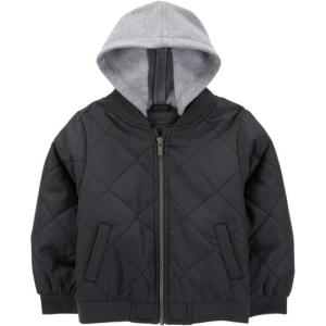 Carter’s boys Midweight Quilted Bomber Jacket With Sweatshirt-style Hood(Black)