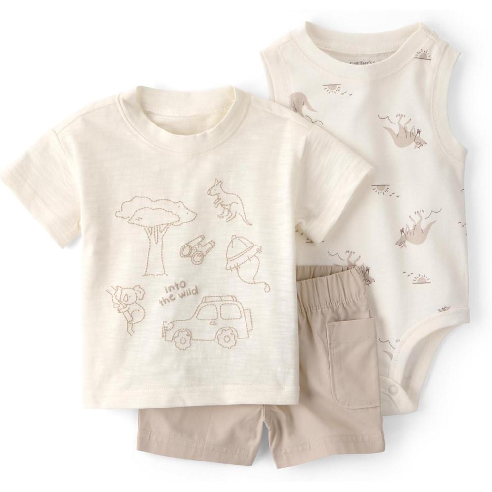 imageCarters babyboys 3piece Short SetBeigeBrown Safari