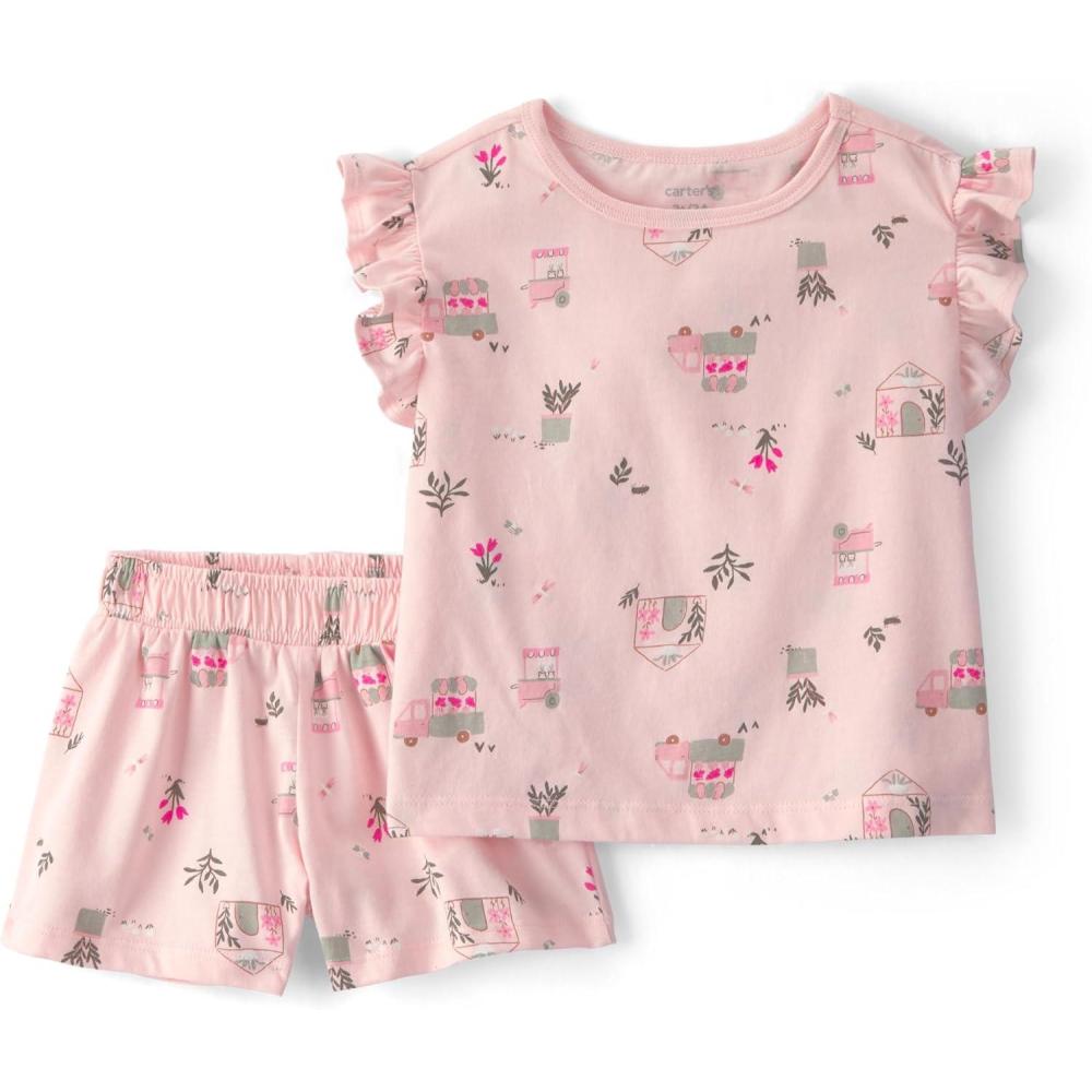 imageCarters babygirls 2piece SetPink Flower Truck