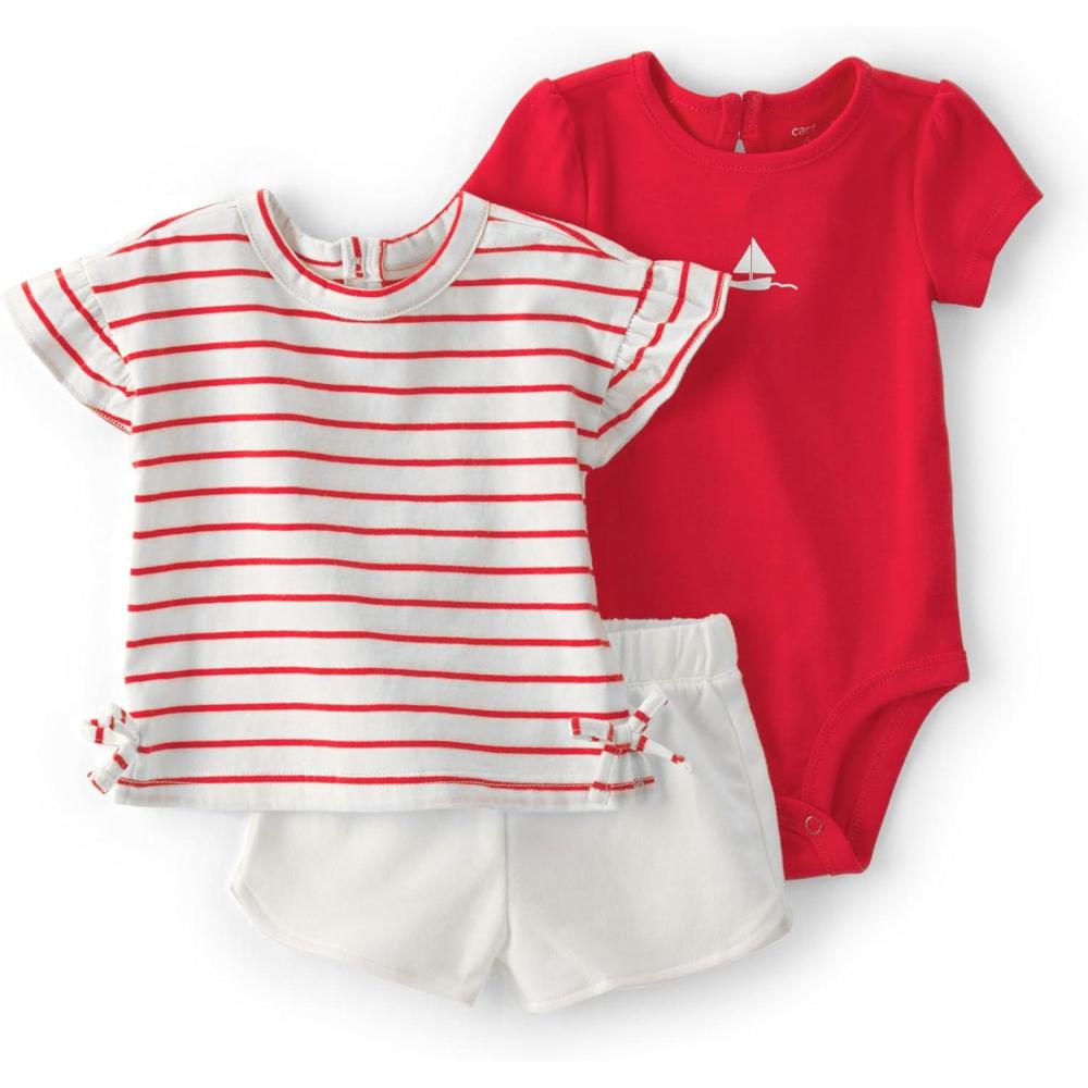 imageCarters babygirls 3Piece Short SetRedWhite