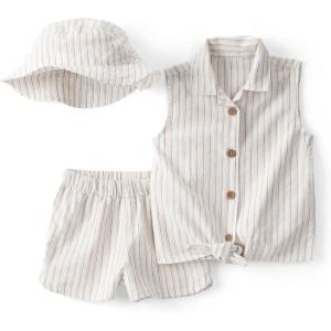Carter’s baby-girls 3-Piece Short Set(Tan/Ivory)